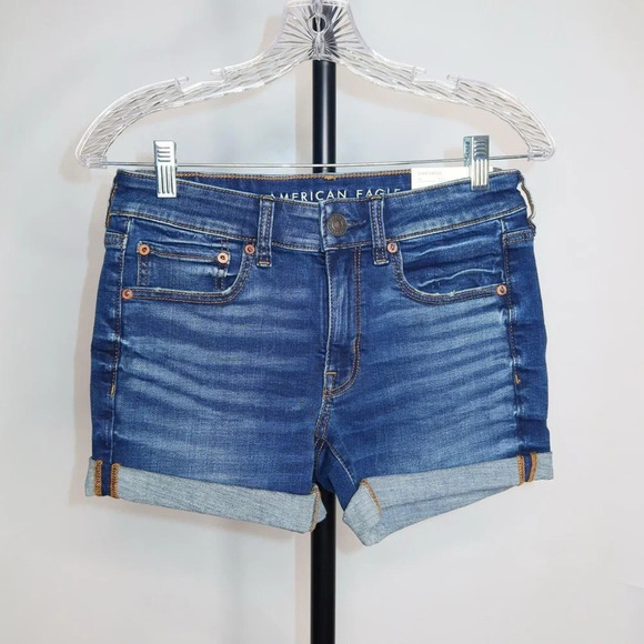 American Eagle Outfitters Pants - American eagle blue denim super stretch midi low rise shorts size 6 NWT